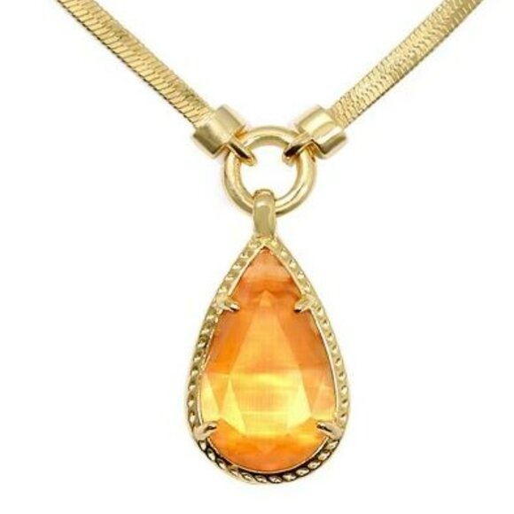 Kendra Scott Gold Sami Herringbone Statement Necklace in Coral Cat's Eye - Picture 3 of 5